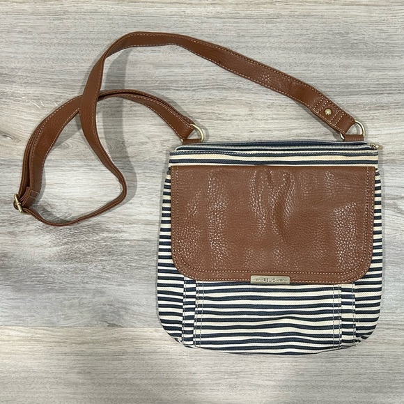Relic Fossil Canvas Faux Leather Medium Crossbody Purse Striped Shoulder Bag - Picture 1 of 13